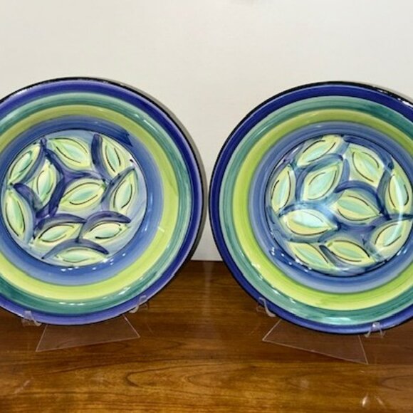 Set of 2 Beautiful SECULA Soup Plates in Blue & Green Abstract Design - GORGEOUS - Picture 6 of 6